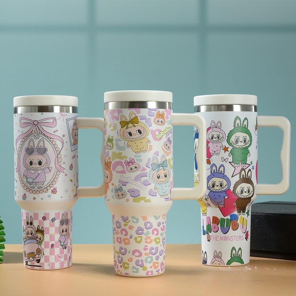 Trois Générations de Motif de Dessin Animé Tasse de Voiture 40oz Tasse Thermos en Acier Inoxydable 304 Paille de Voiture Glace