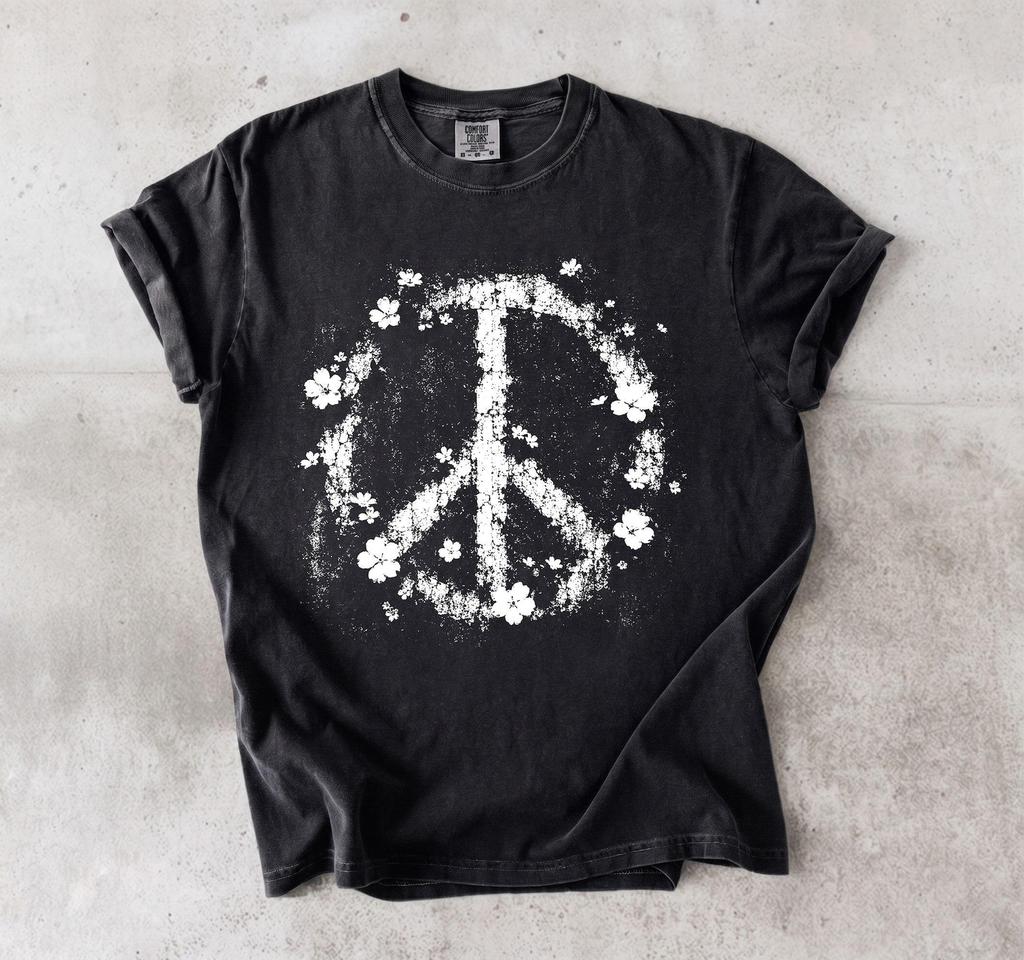 Distressed Peace Sign Shirt and kids tshirt, Floral Peace Symbol, Boho Hippie Tee, Retro Flower Power