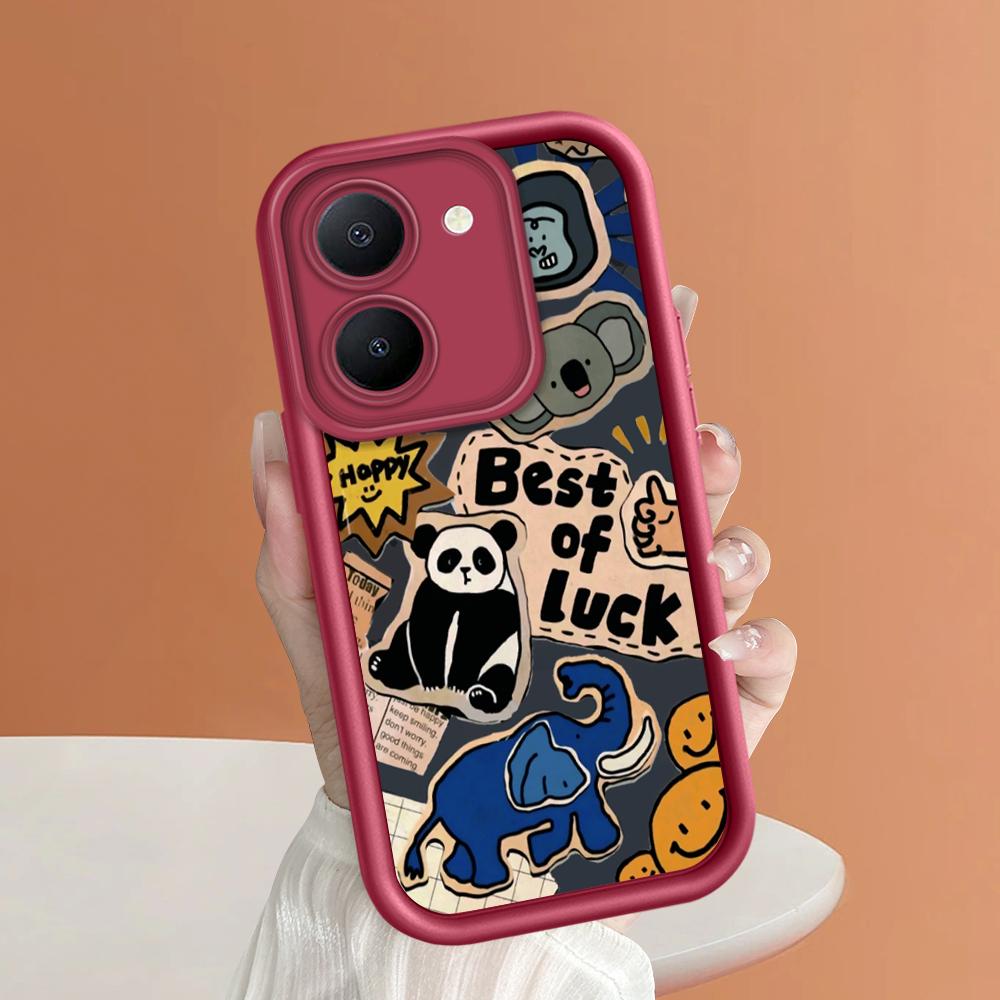 Miękki silikonowy kwadratowy wzór drabiny z kreskówkowym wzorem, pełna ochrona aparatu, odporna na wstrząsy obudowa do iPhone'a Infinix Tecno Vivo