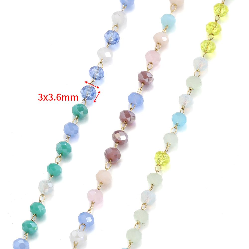 1meter 3.6mm Stainless Steel Chain Crystal Stone Beaded Chain Gold Color Coloful Beading Chains for Necklace Jewelry Making DIY