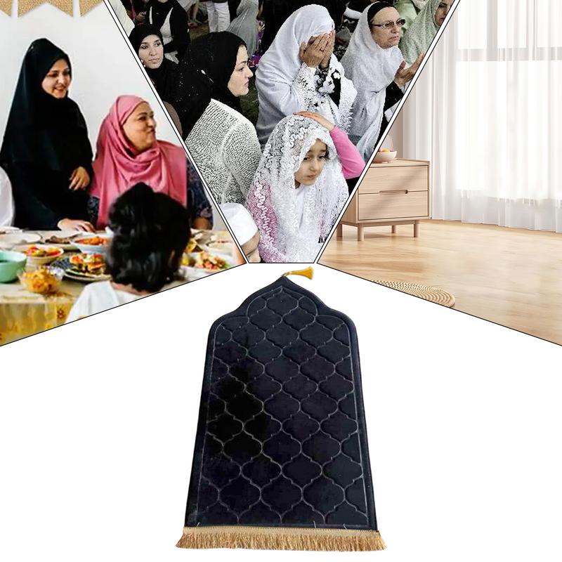Soft Worship Kneel Travel Prayer Rug Non-slip Prayer Mat Flannel Carpet for Muslim Ramadan Embossing Floor Carpets Portable