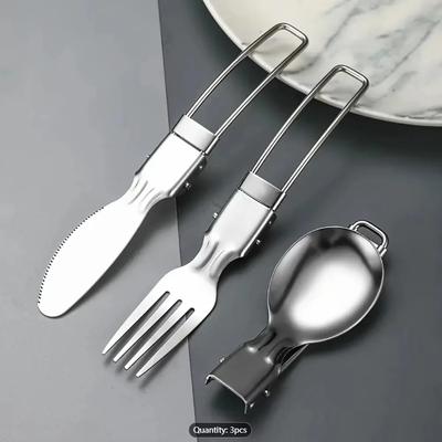 3 PCs 1set Portable Outdoor Camping Travel Picnic Foldable Stainless Steel Cutlery Set Spoon Fork Knife Tableware Outdoor Travel