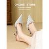 Snakeskin pointed heel high heel bag head sandals spring new rear empty high heel women's single shoes women