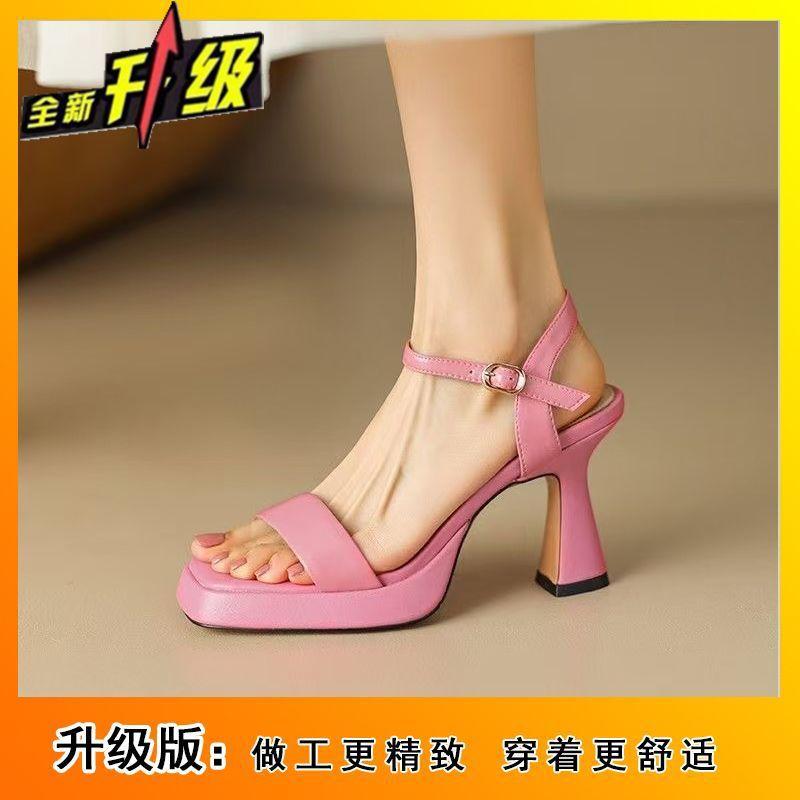 Square head open toe with fashionable waterproof table thick heel sandals for women 2025 summer Korean version versatile breathable sandals for women
