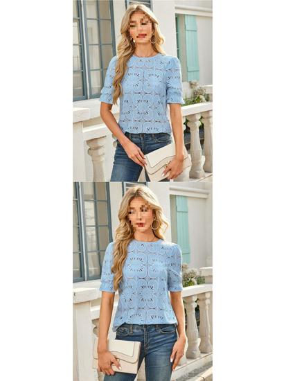 European American Women's Summer Lace Puff Sleeve Top TK2026