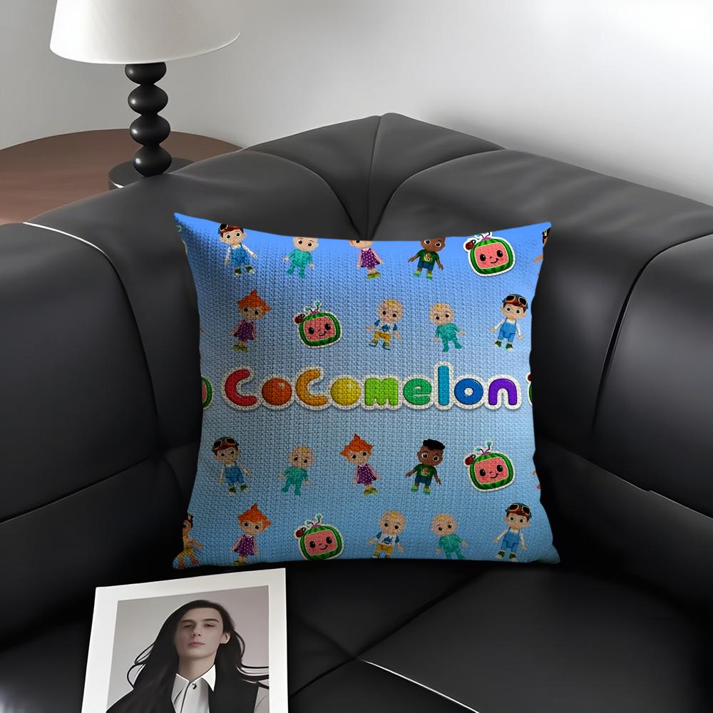 Cartoon CoComelon Cute Cushion Cover Natural Linen Organic Fabric DoubleSided Printing Sofa Home Decor Gift Pillow Case