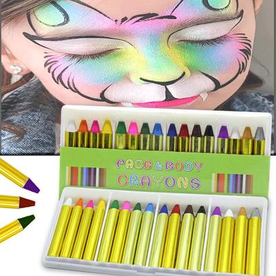 16-Color Face & Body Paint Crayons – Portable, Long-Lasting, Natural Makeup