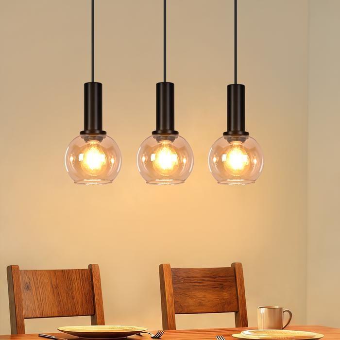 Lampadario in vetro - NETTLIFE - 3 luci - Altezza regolabile - E27 - Metallo Nero