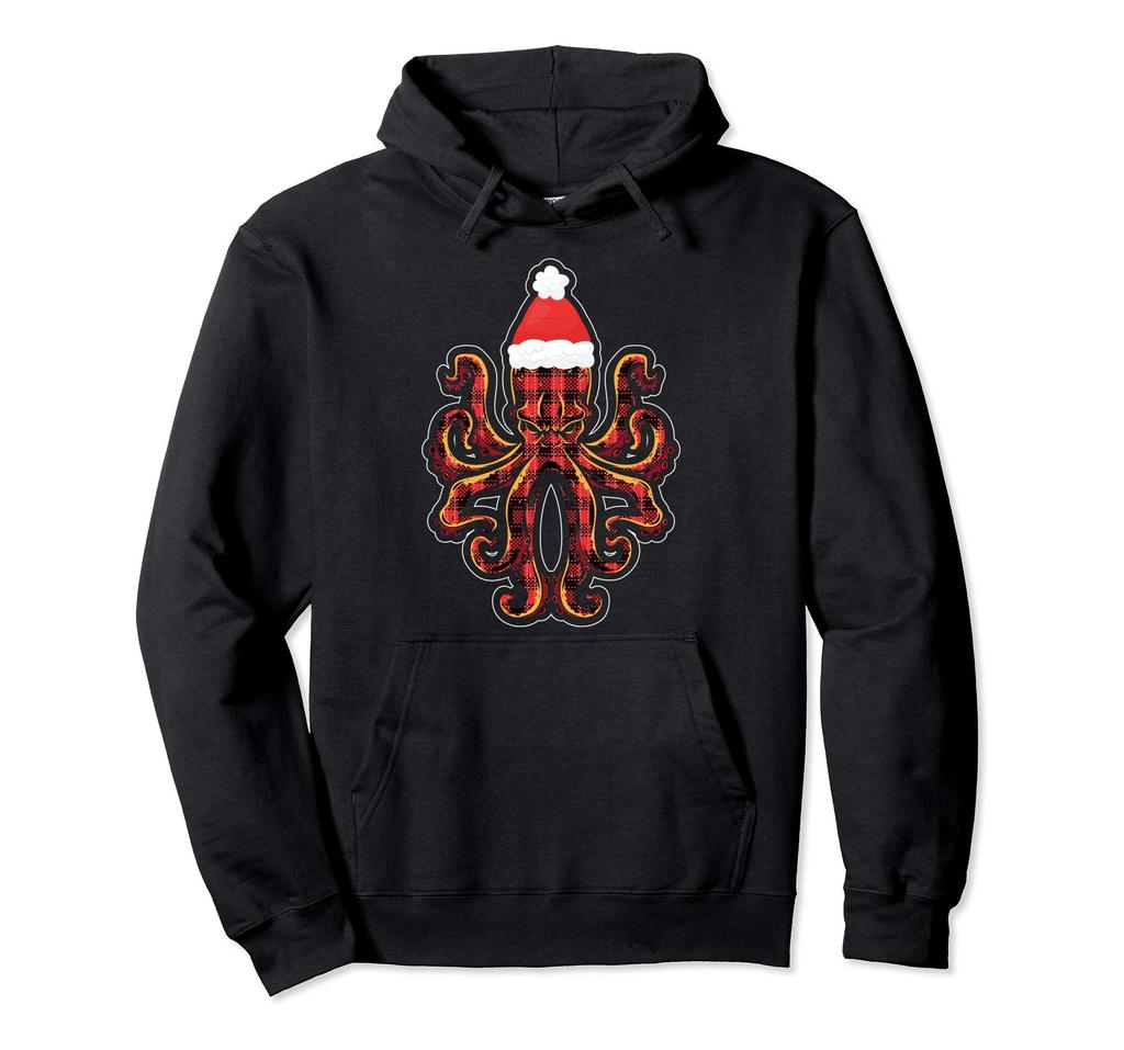 Red Plaid Octopus Pajamas Sea Animal Christmas Hoodie -