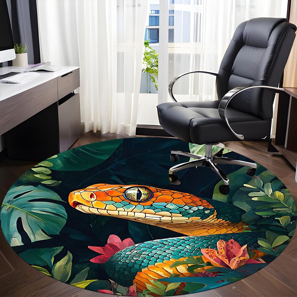 1pc Snake Jungle Office Round Area Rug, Indoor Mat Suitable For Office, Under Office Chairs Bedroom Living Room Home Decor, Room Deco