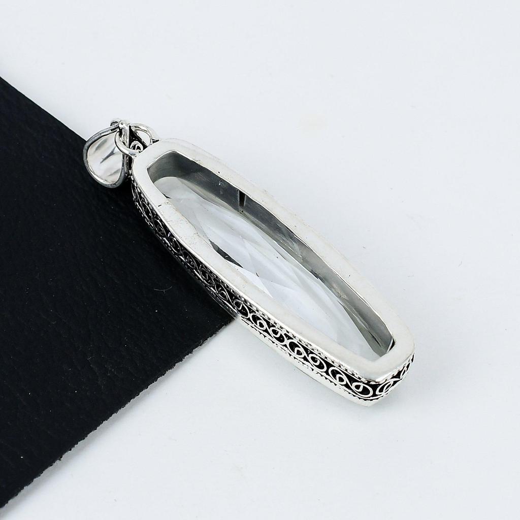 Weißtopas Langer Edelstein Silberanhänger in 925 Sterlingsilber - Handgefertigtes Design, Alltagsschmuck, Einzigartiger Weißtopas-Anhänger Geburtstagsgeschenke