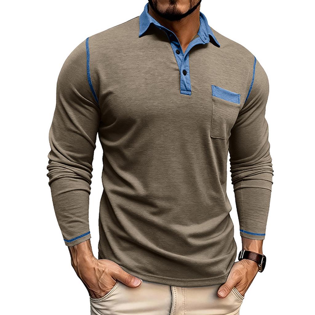 Shoulder Sleeves Men'S Long Sleeved Patchwork T-Shirt Casual Top