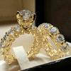 Huitan Sparkling s/Set Ring for Women Luxury Party Accessories Inlaid Bright CZ Fashion Wedding Fancy Jewelry for Lady Gift
