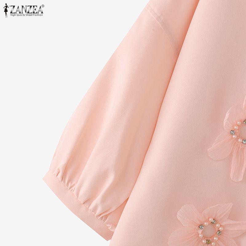 ZANZEA Lässige Bluse mit Rundhalsausschnitt und 3/4-Ärmeln für Damen