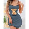 Summer Women's Suspender Pajamas with Letter Bear Print Sleeveless Ruffle Suspender Mini Dress Comfortable Home Wear