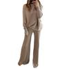2026 Autumn/Winter Solid Batwing Sleeve Knit Two-Piece Set with Drawstring High-Waist Wide-Leg Pants