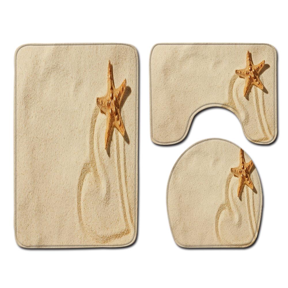 Beach View Bathroom Floor Mat Three-Piece Toilet Carpet Toilet Mat Set Door Mat Bathroom Non-Slip Mat
