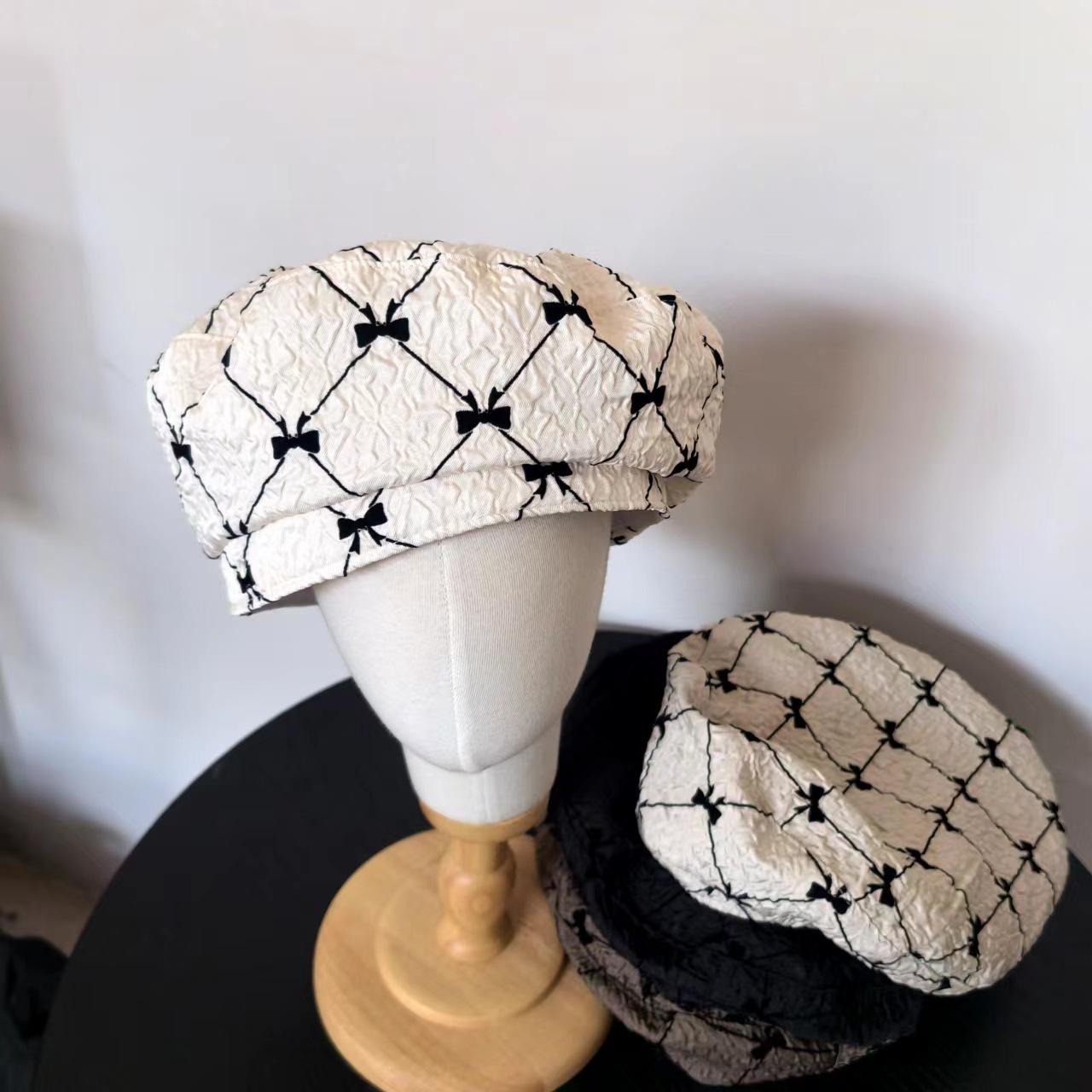 

Милый женский берет из сирсакера, летний, с тонким бантом, маленький, свежий, с индивидуальным принтом, шляпа M（56-58cm） белый