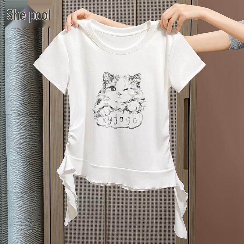 Women s Ruffle Hem Printed Short Sleeve T-Shirt S
