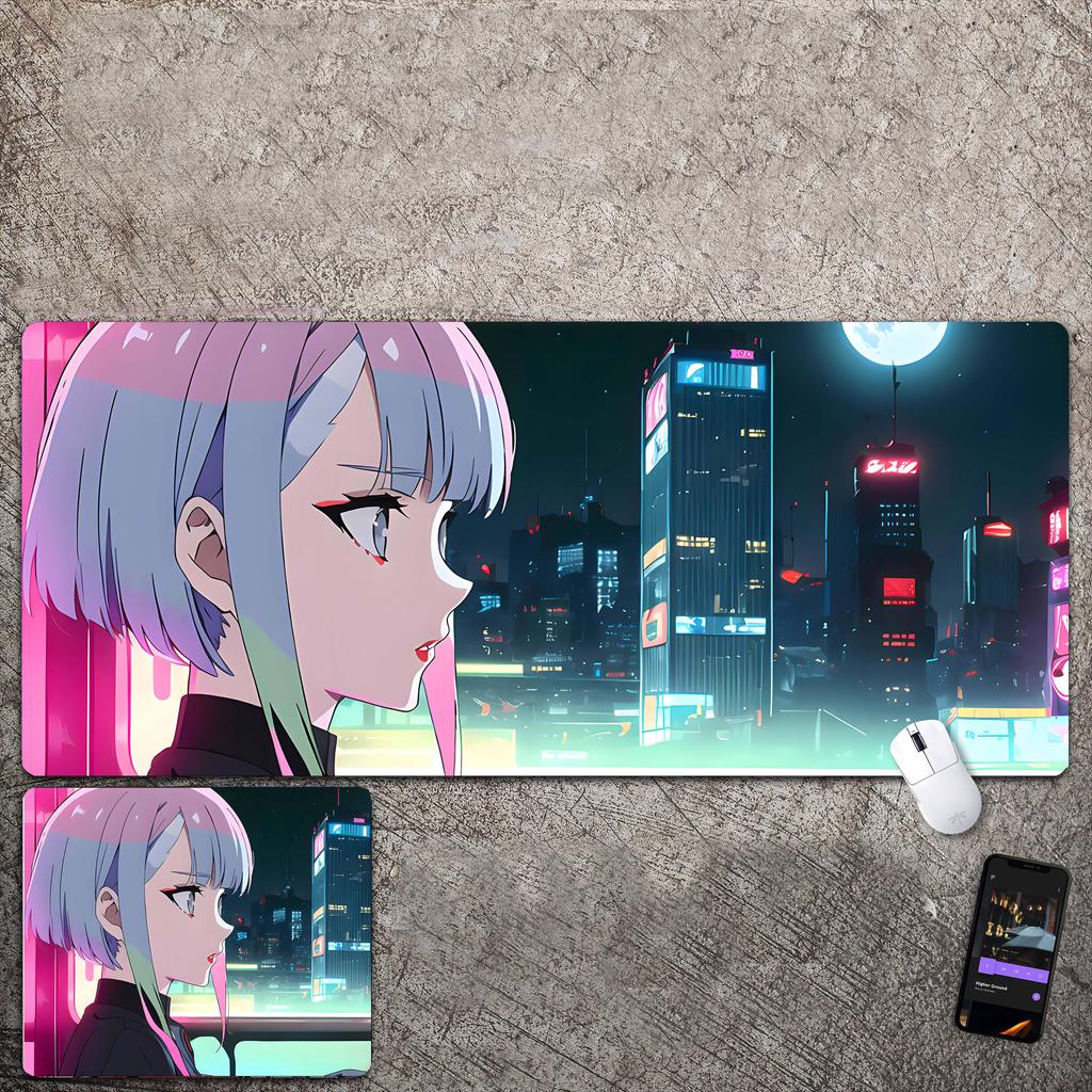 Übergroßes Mauspad mit Anime-Charakter, geeignet für E-Sport, Büro und Schreibtisch.