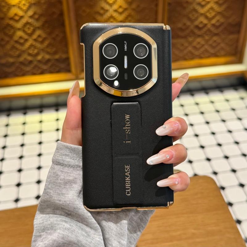 Premium Leder Handyhülle Für Huawei Mate XT XTs X7 X6 X5 Doppelscharnier Schutz Anti-Rutsch Fingergriff Band Faltbare Hülle