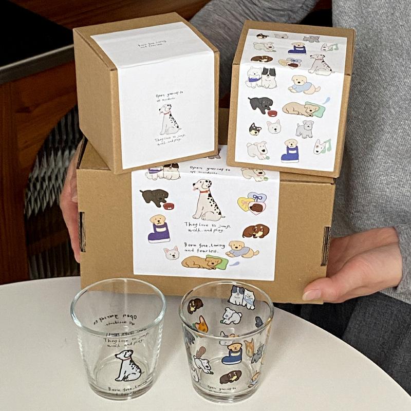 Japanese-Style Small Wine Glass, Niche Ins Cartoon Repair Hook Glass, High Temperature Resistant Small Wine Cup, Coffee Cup, Gift Box.