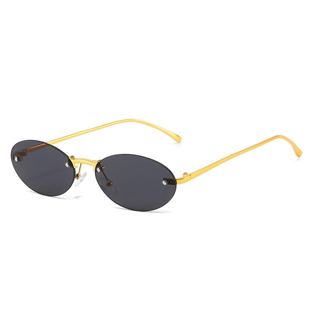 2026 New Elliptical Frameless Sunglasses Rivet Trendy Street Photography Sunglasses for Women чёрный