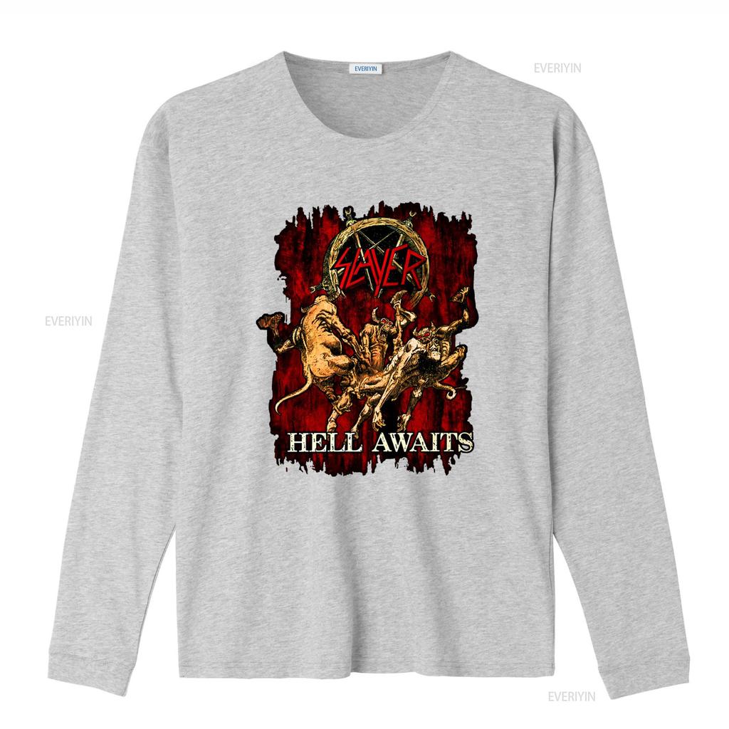 SLAYER Hell Awaits T Shirt Heavy Metal Band Design for Rock Fans Vintage Washed Designer Clothes Slightly Streetwear Homme