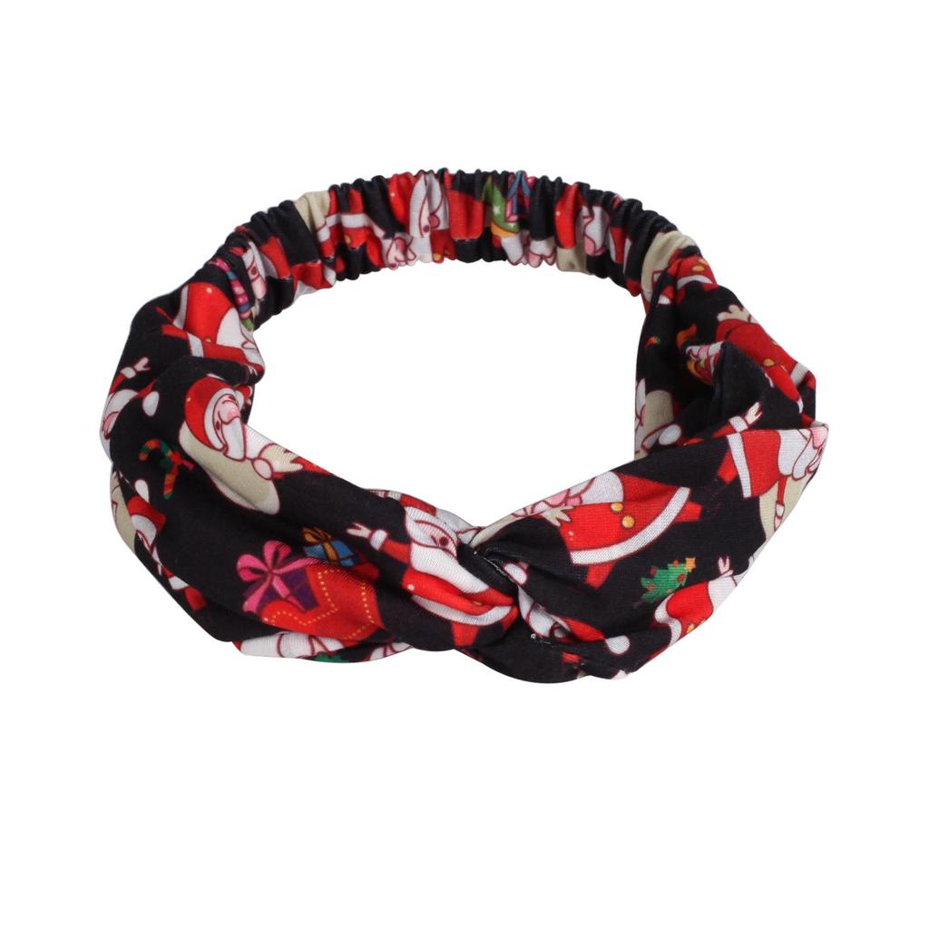 Elastic Santa Claus & Reindeer Print Headband with Bells - European & American Style Hair Accessory
