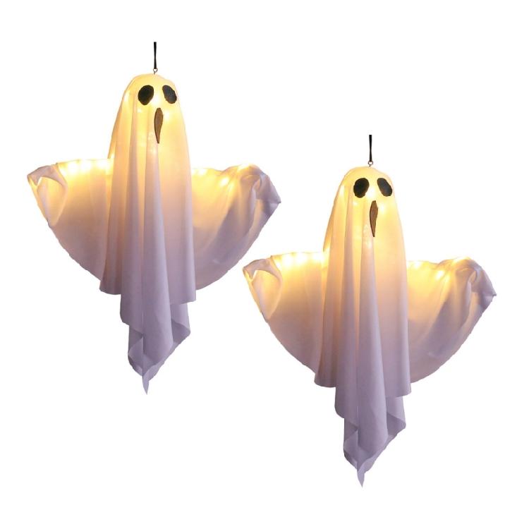 2Pcs Haunting LED Specter Hangings Ornament for Halloween Glowing Specter for Chilling Outdoor Lawns and Garden Display