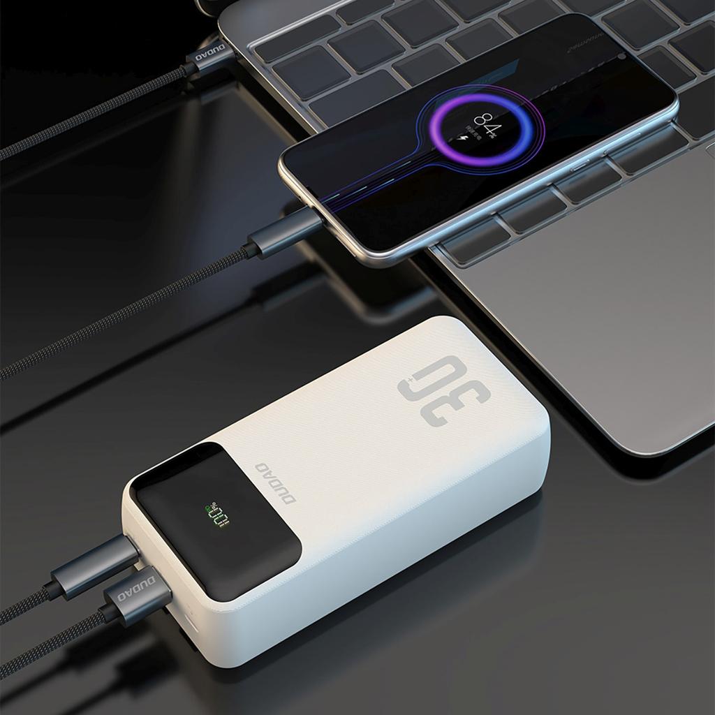 Powerbank 30000Mah Usb-A Usb-C K15Max Pd 22.5W Z Kablami Usb-C Iphone Lightning - Biały