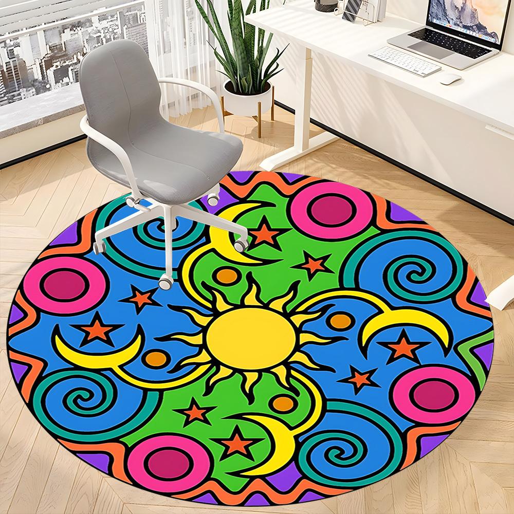 1PC Sun Moon Stars Mandala Chair Carpet for Office, Indoor Non-Slip Washable Carpet, Soft Comfortable Mat For Office Room yy250930236