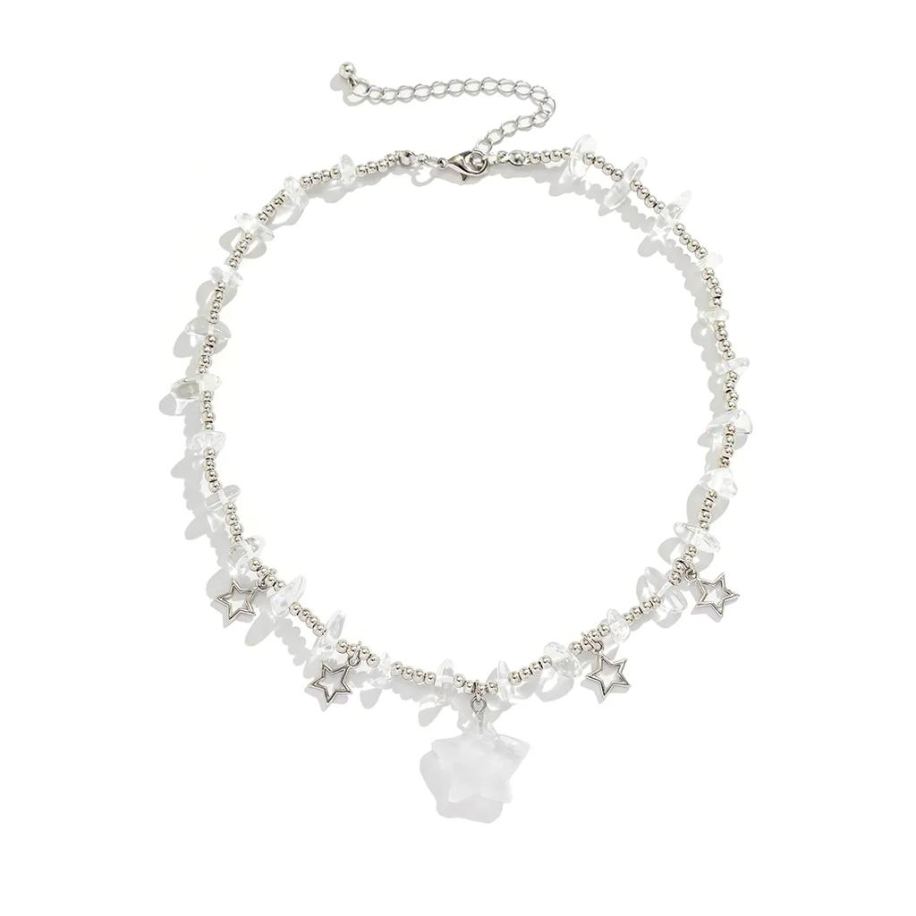 Boho Kpop Colorful Irregular Natural Stone Hollow Star Pendant Choker Necklace Women Goth Beads Chain Y2K Jewelry Accessorie New