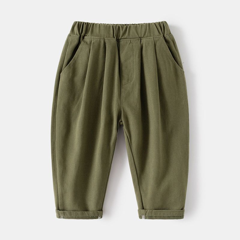 Boys  Mid-Waist Long Pants Korean Style Children s Clothing Boys  Fashionable Pants Spring and Autumn Children s Solid Color Pleated Casual Pants Army Green Pleated Casual Pants 120