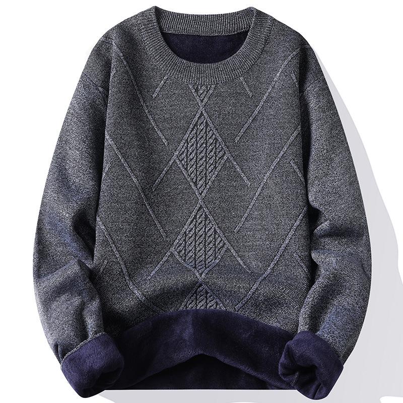 2025 Men's Winter Sweater: Mid-Aged Plush Knit, Thickened, Round Neck, Dad Style, Casual, Warm