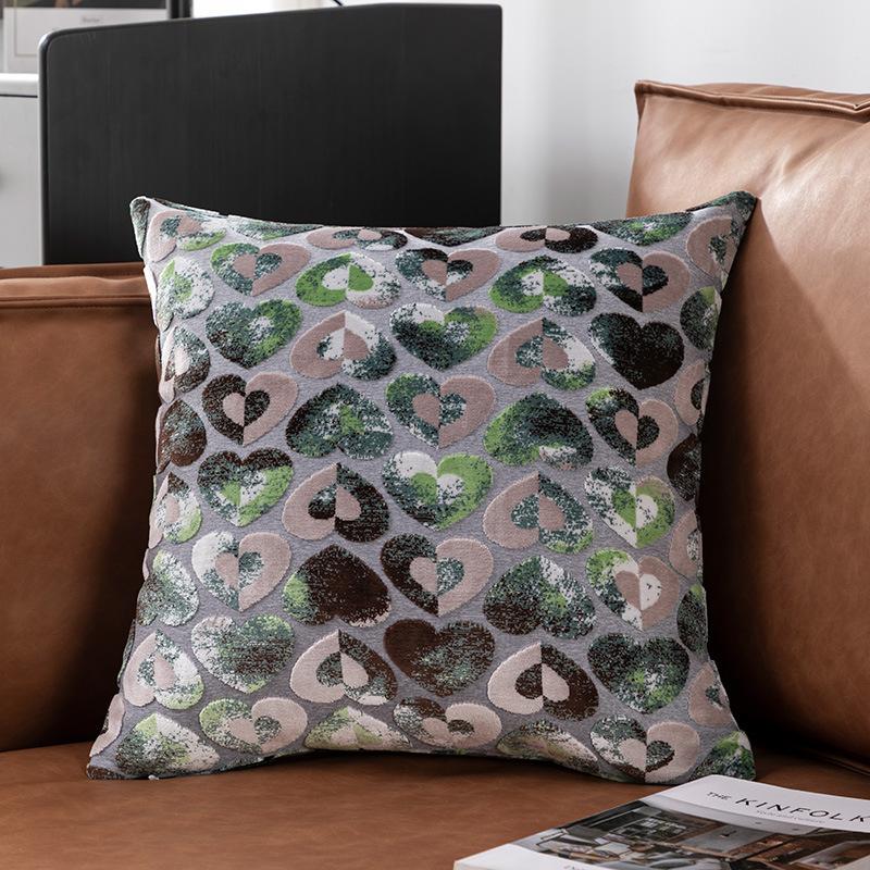 Heart & Star Shaped Jacquard Cut Velvet Throw Pillow Cushion Cover for Sofa Hotel Living Room Decorative Removable Washable