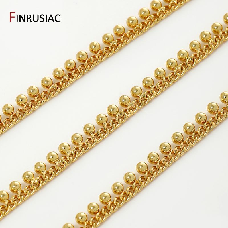 18K Gold Plated Brass Beaded Link Chain For Jewelry,3mm Bead Curb Chain for DIY Necklaces Bracelet Making Accessories