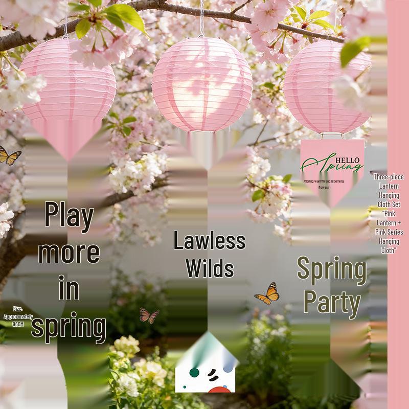 Spring Scene Green Lantern Decor Set for Mall Lobbies, Outdoor Tourism, and Photography Backdrops