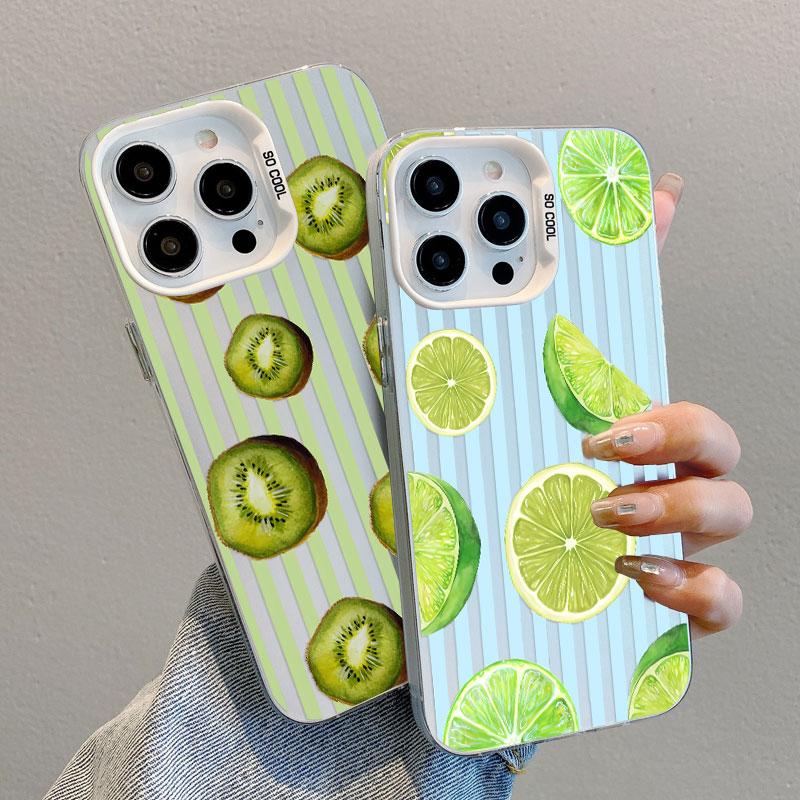 Creative Striped Strawberry Fresh Orange Laser Phone Case For iPhone 17 16 Pro Max 15 14 Pro Max Plus 13 Mini 12 11 Pro Max Case