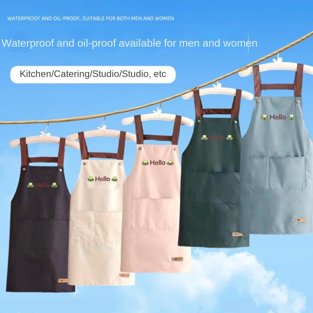 Oil-proof Kitchen Aprons Large Pocket Cooking Aprons New Working Clothes