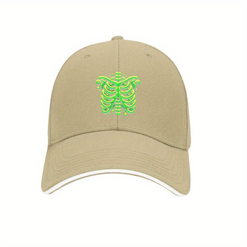 Neon Green Skeleton Ribcage Baseball Cap Black Adjustable Polyester Dad Hat for Casual Outdoor Wear