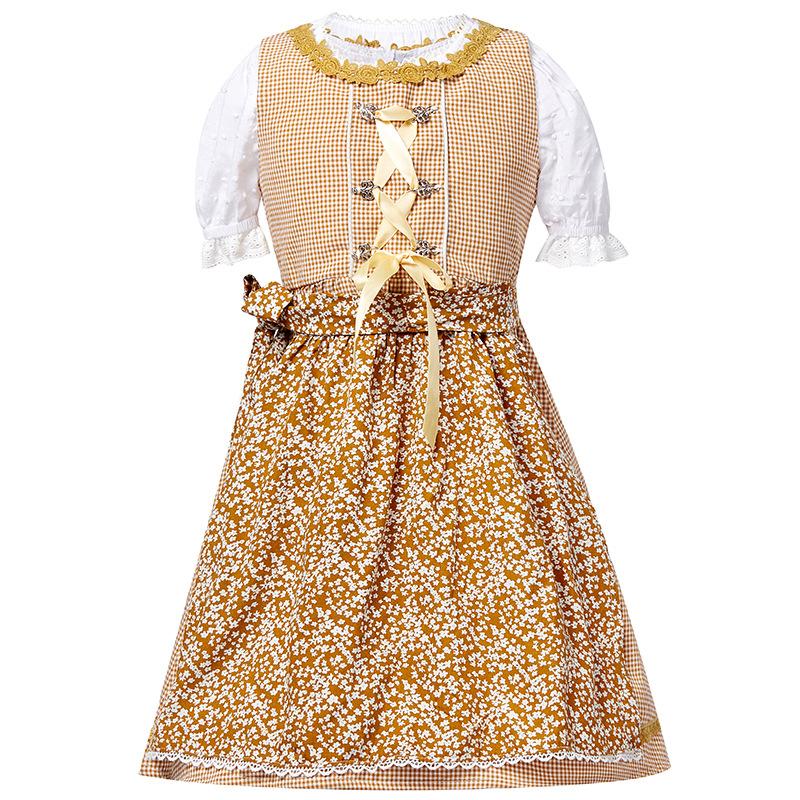 Children Girls Kids German Beer Festival Oktoberfest T-Shirt Apron Dress Set Floral Maid Halloween Cosplay Costumes Role Play Outfit