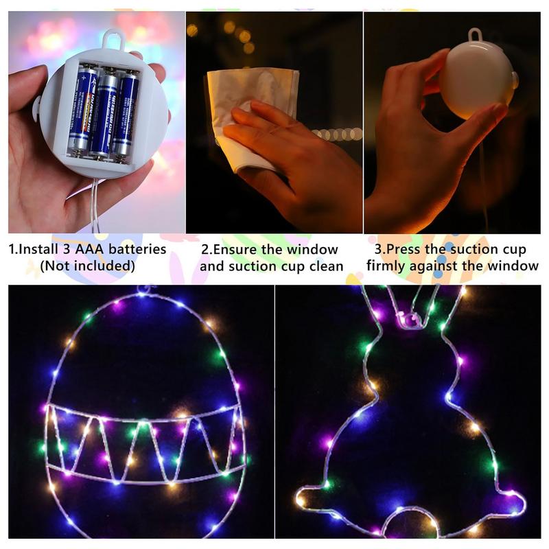 Easter Door Decorations Lights Festival Lighted Door Decorations Egg Bunny Light Sign Neon LED With Suction Cup For Indoor Home