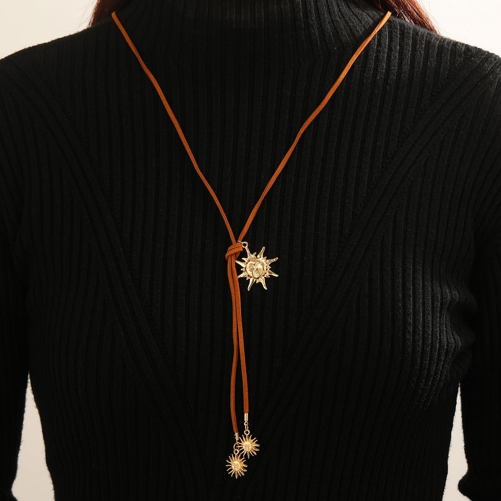 Gold Color CCB Star Sun Heart Y-Shaped Necklaces for Women Ladies Velvet Rope Tassel Long Necklaces Vacation Jewelry Accessories