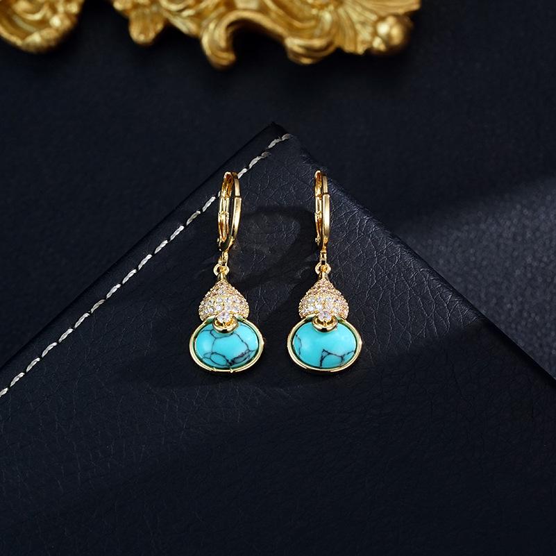 

Vintage Luxury Chic Turquoise Gourd Earrings and Necklace Set - New Chinese Style 18K