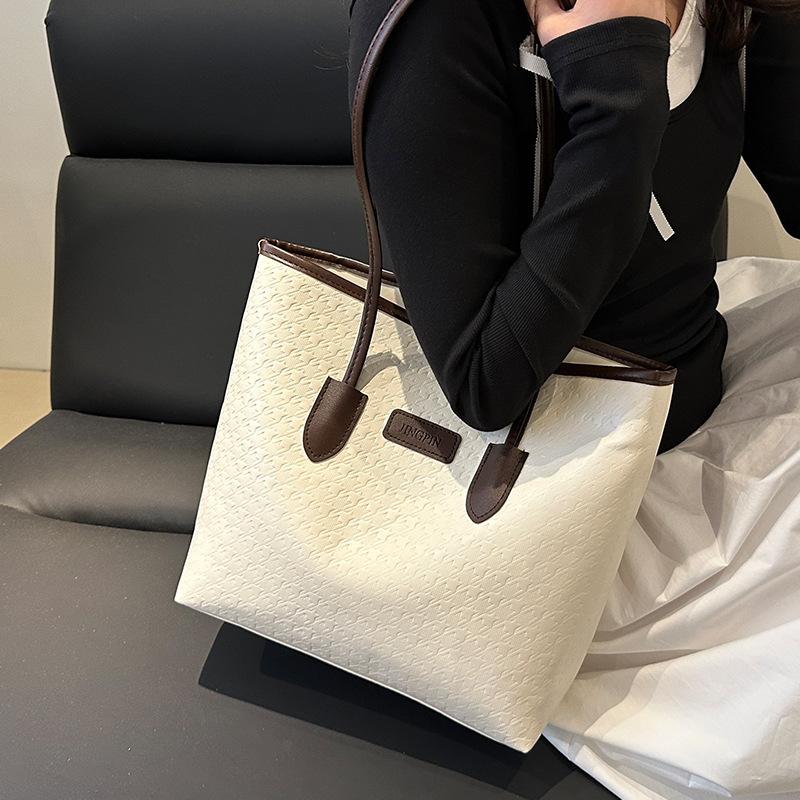 New Summer Fashion Large Capacity Tote Bag Niche Contrasting Color Splicing Casual Shoulder Bag Versatile Shopping Bag