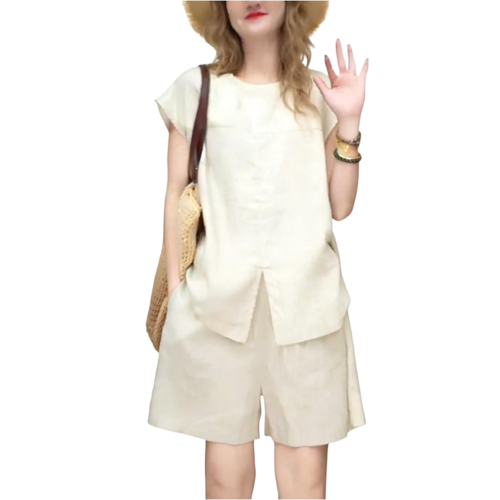 

Женский повседневный комплект из 2 предметов: топ с коротким рукавом и шорты XXL бежевый