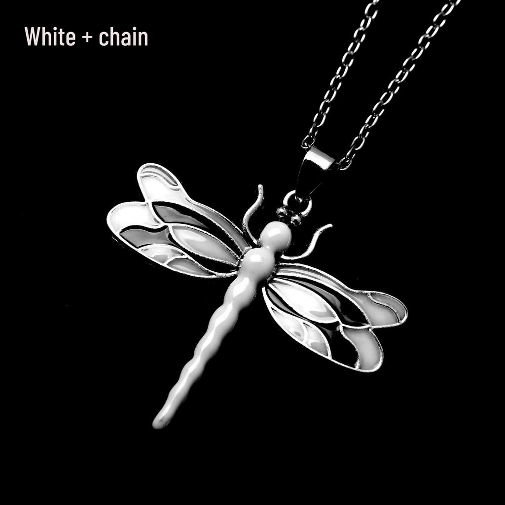 Silver Dragonfly Necklace with Luminous Butterfly - Retro Forest-Inspired