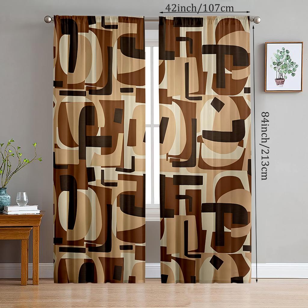 

2pcs- Coffee-colored letter polyester curtains, pole bag curtains 42*84, bedroom, living room, home room decoration 29Wx64L(75x166CM)x2