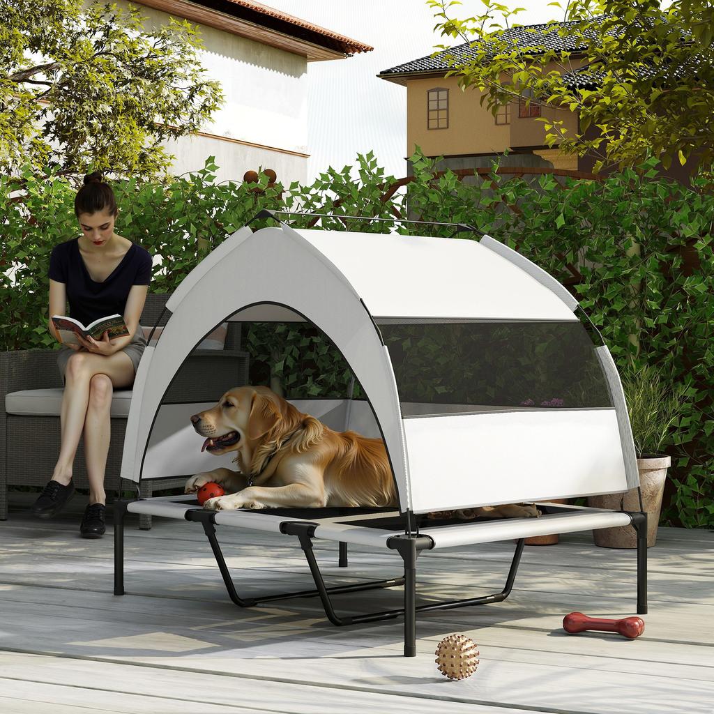 Portable Elevated Dog Bed with Removable Canopy, Cooling Raised Pet Cot for Large Dogs, 106 X 76 X 94 Cm